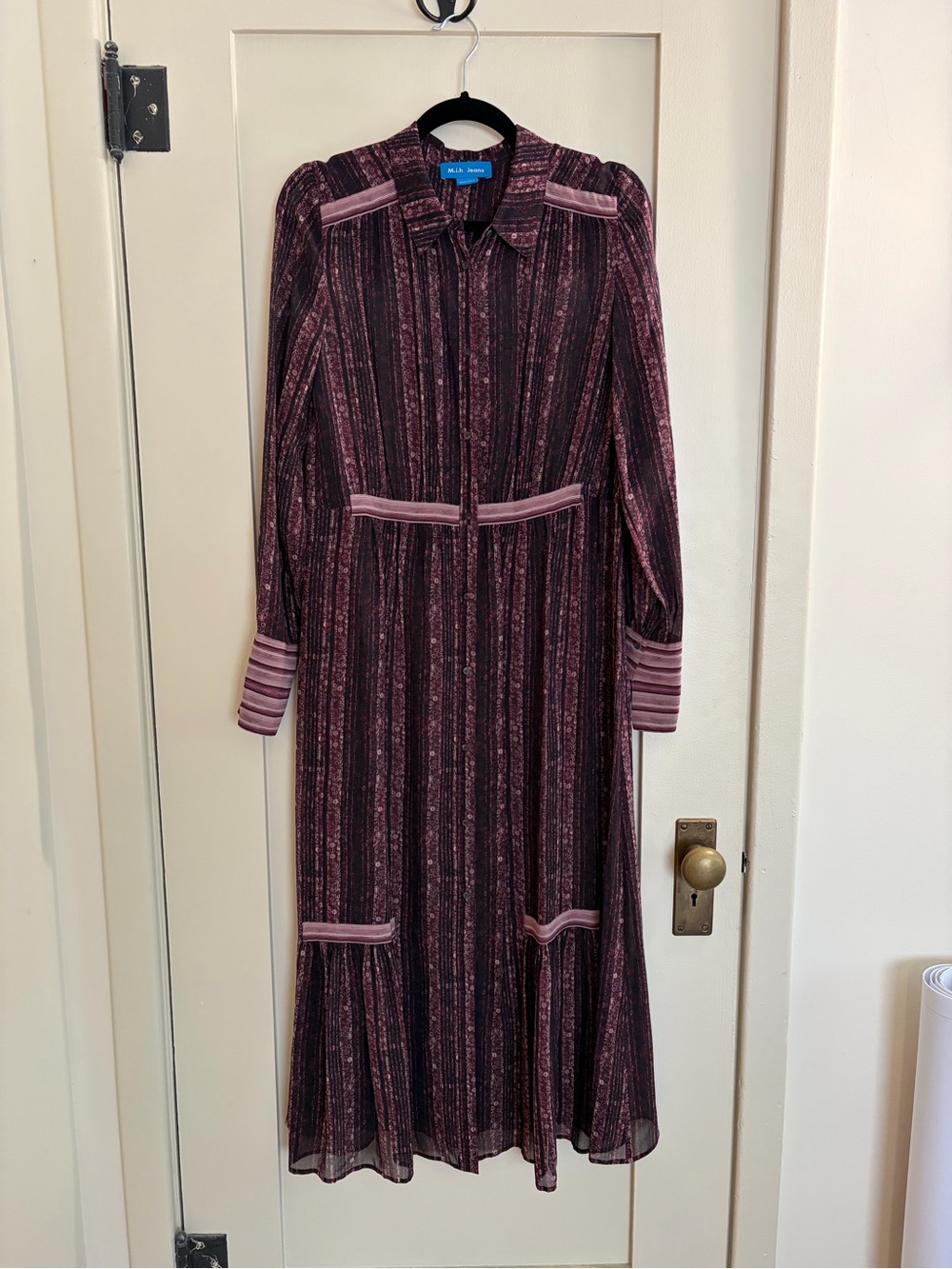 Mih Jeans Long-Sleeve Striped Maxi Dress in Plum and Mauve